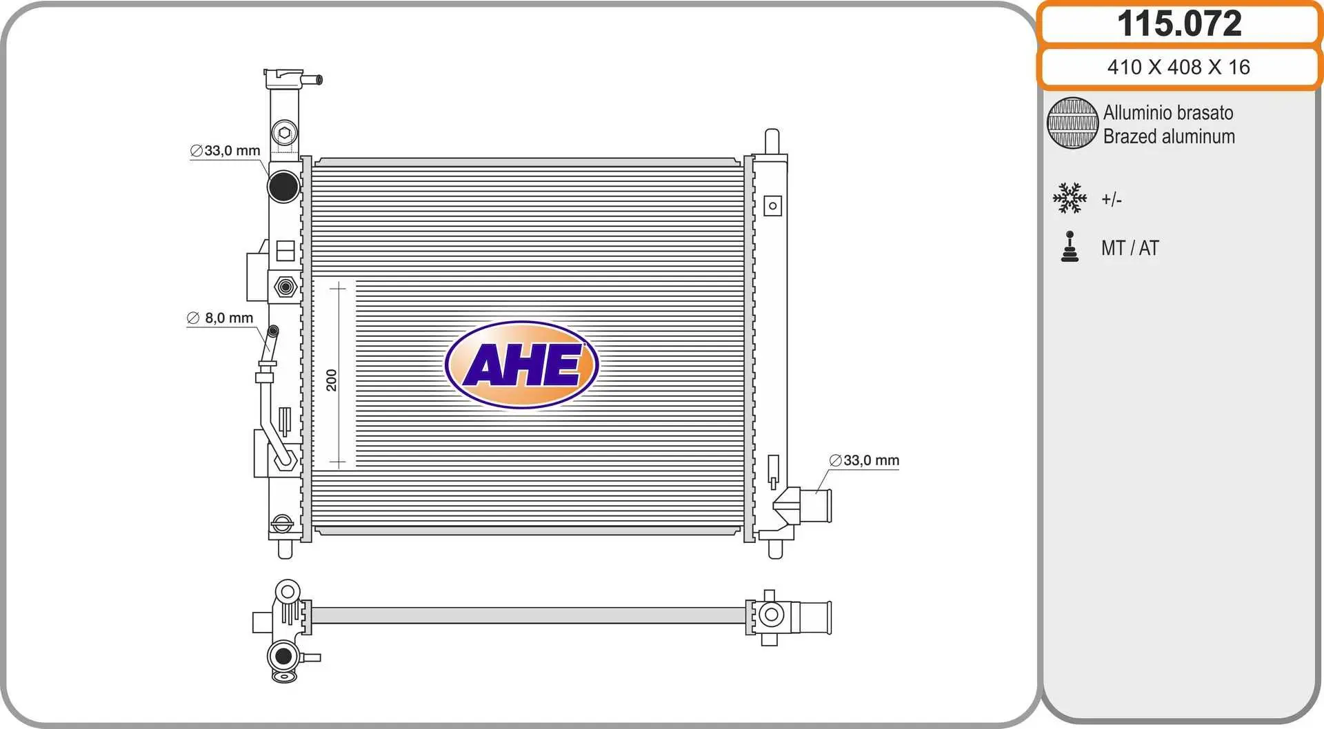 Radiateur, refroidissement du moteur AHE 115.072
