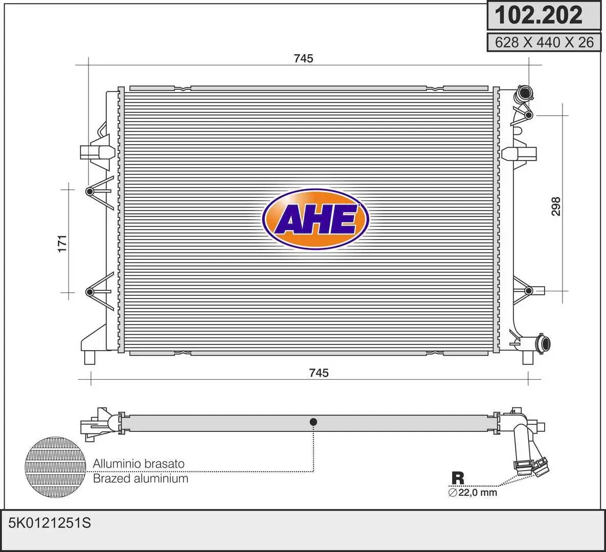 Radiateur, refroidissement du moteur AHE 102.202