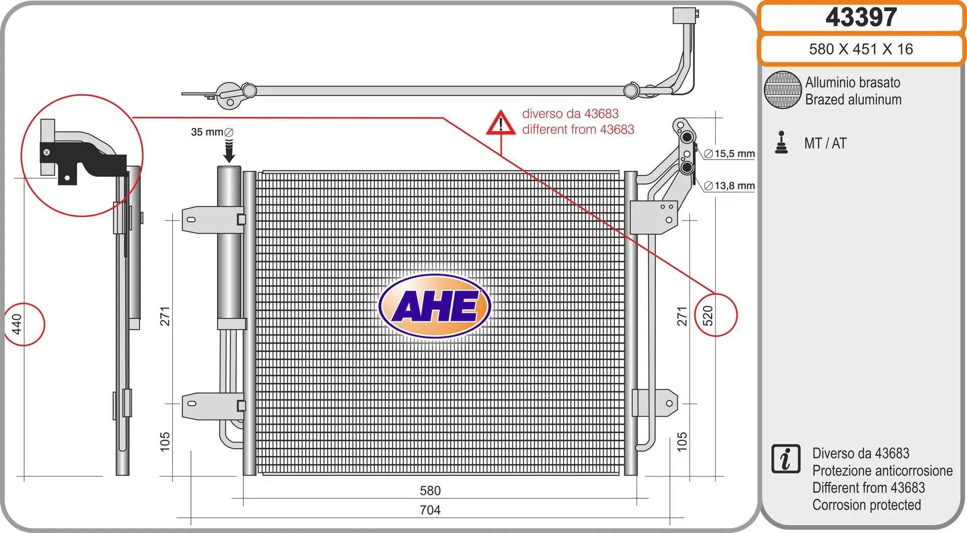 Radiateur climatisation AHE 43397