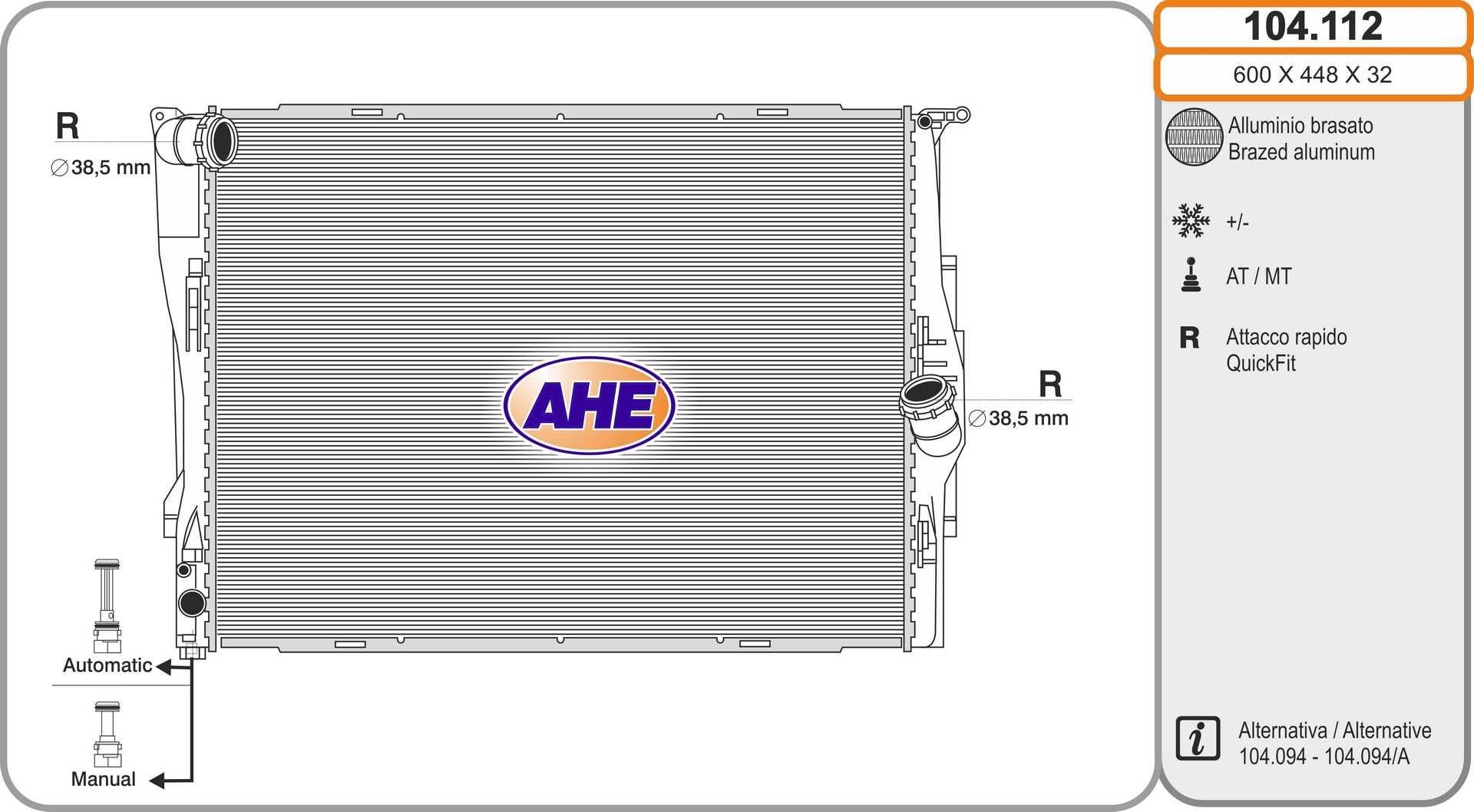 Radiateur, refroidissement du moteur AHE 104.112
