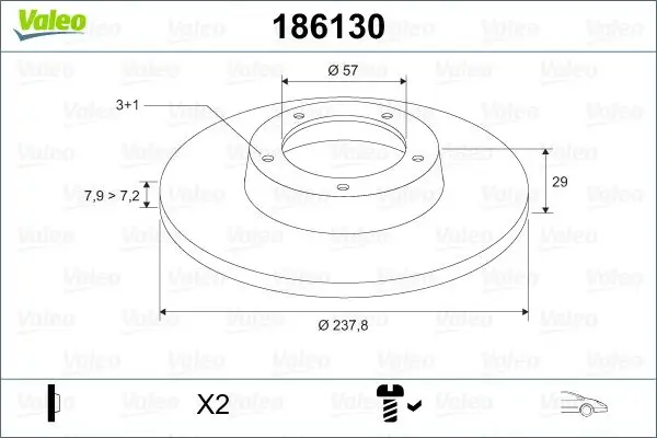 Jeu de 2 Disques de frein VALEO 186130