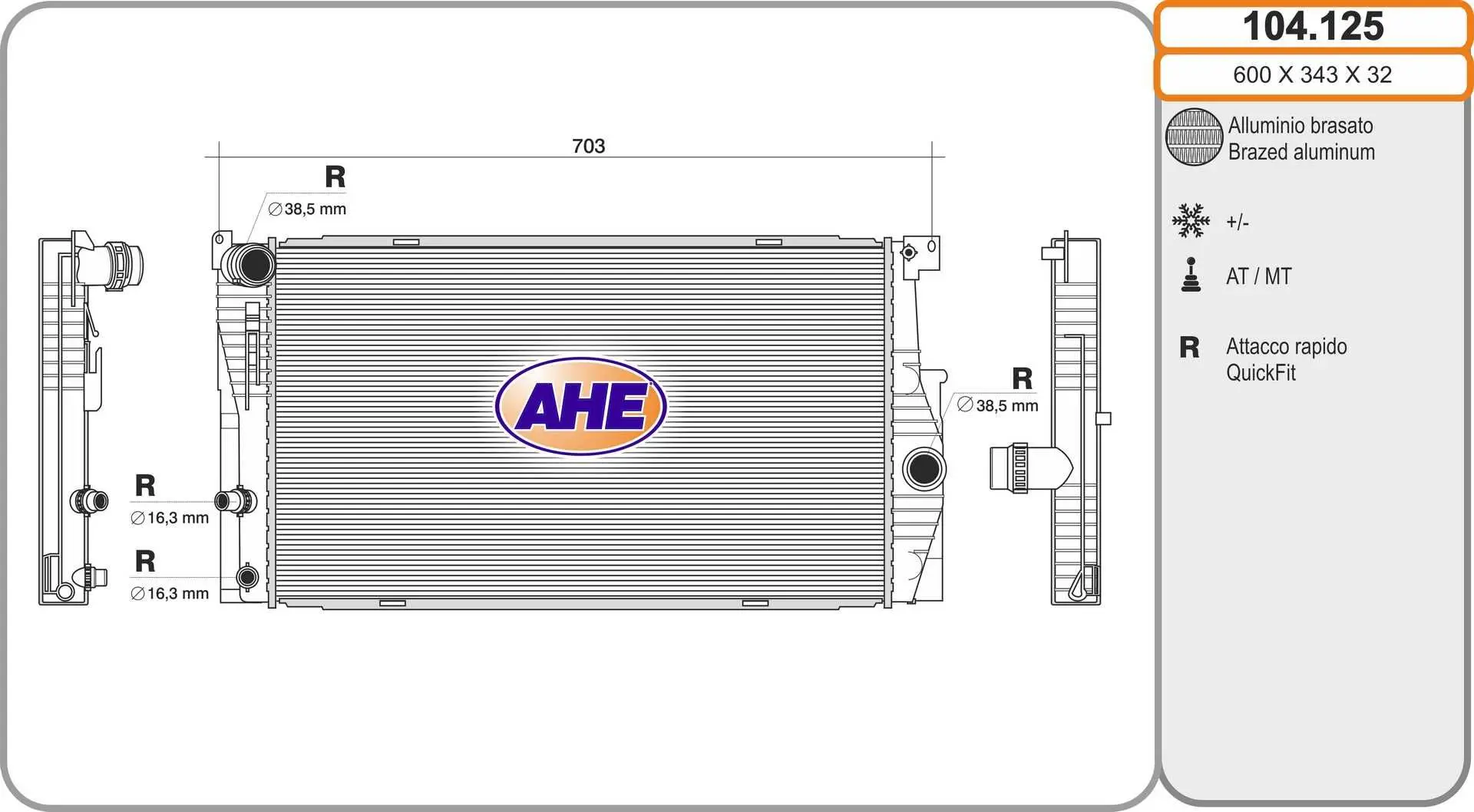 Radiateur, refroidissement du moteur AHE 104.125
