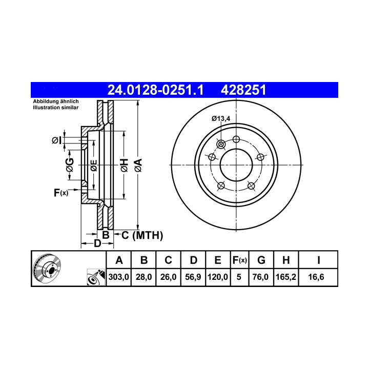 Jeu de 2 Disques de frein ATE 24.0128-0251.1