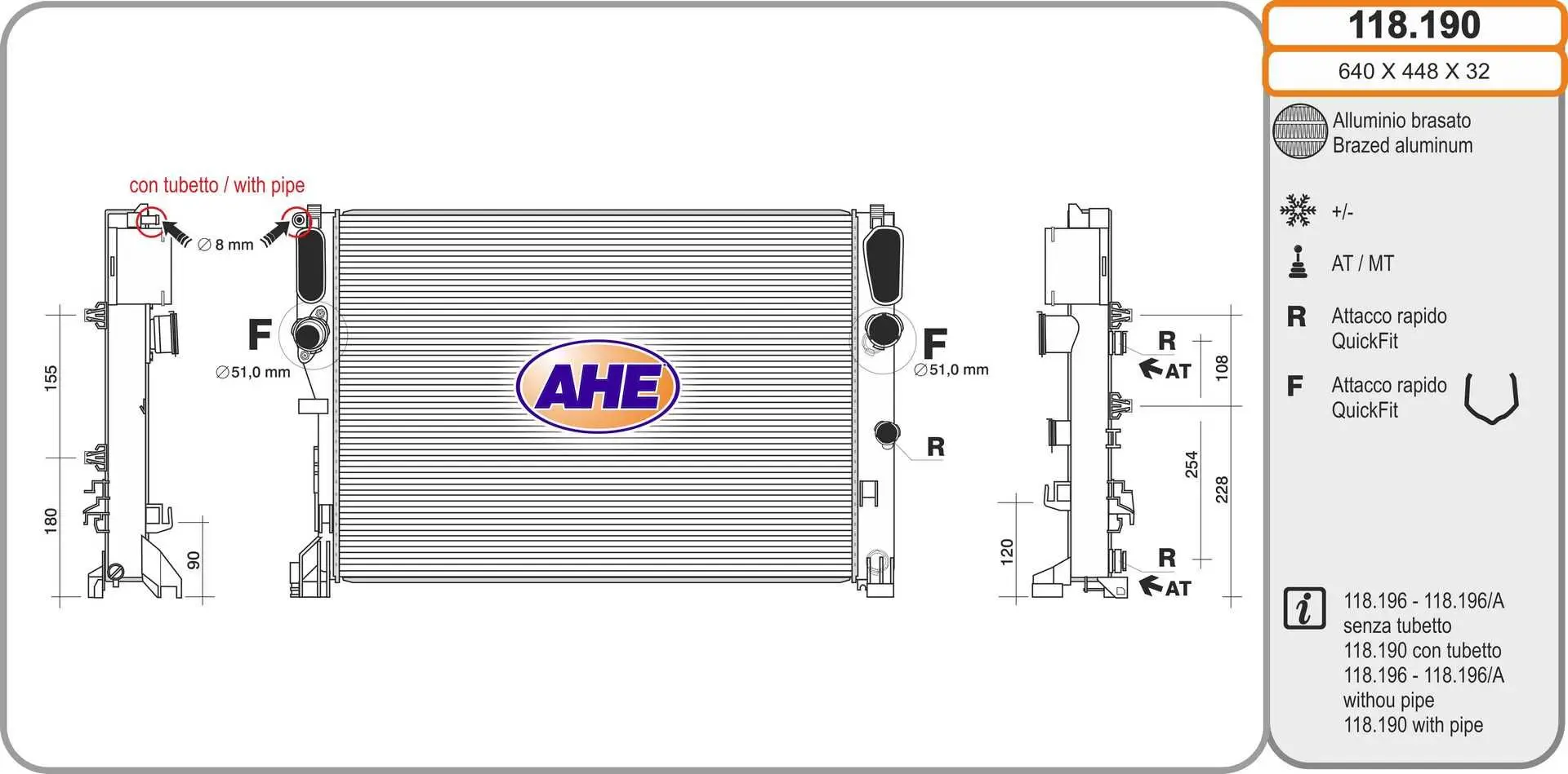 Radiateur, refroidissement du moteur AHE 118.190