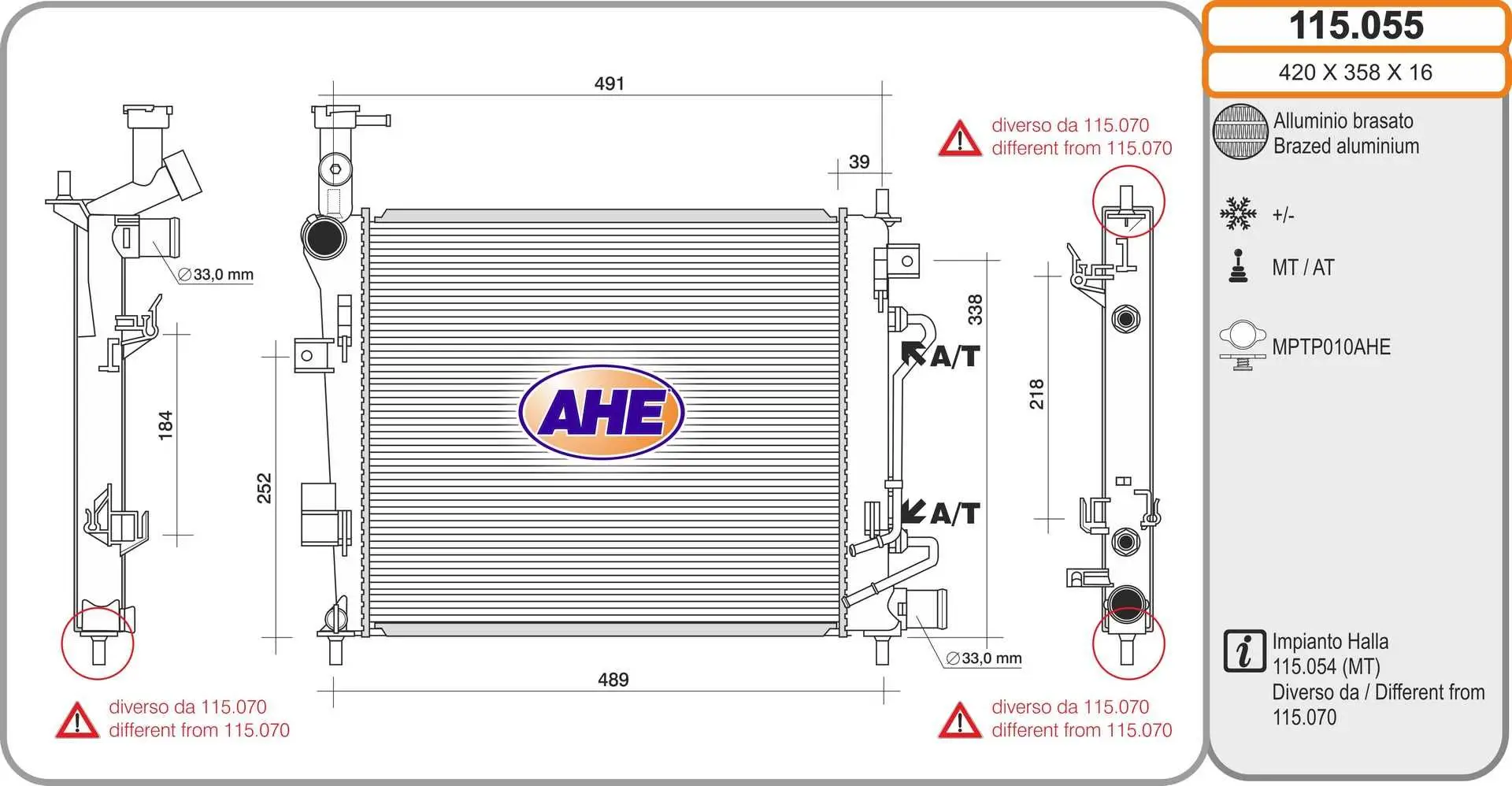 Radiateur, refroidissement du moteur AHE 115.055
