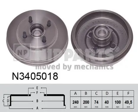 Jeu de 2 Tambour de frein NIPPARTS N3405018