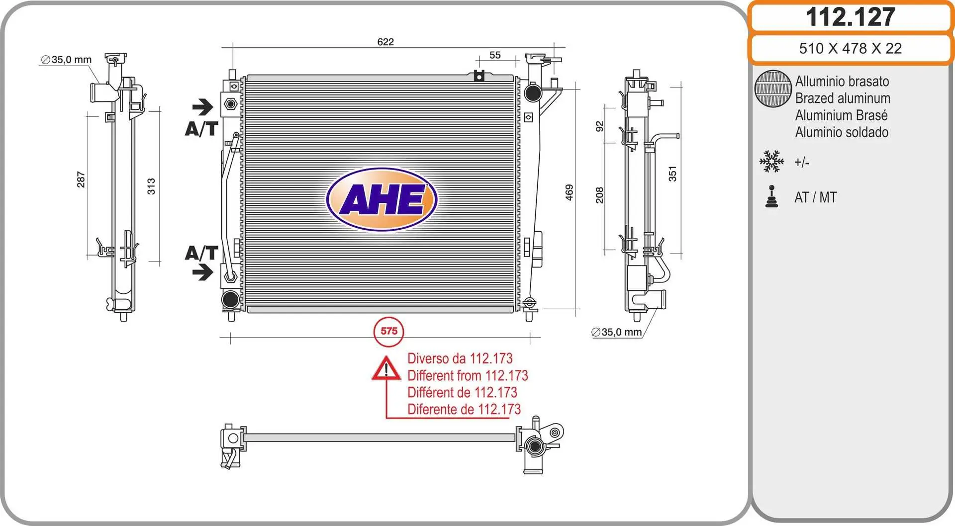 Radiateur, refroidissement du moteur AHE 112.127