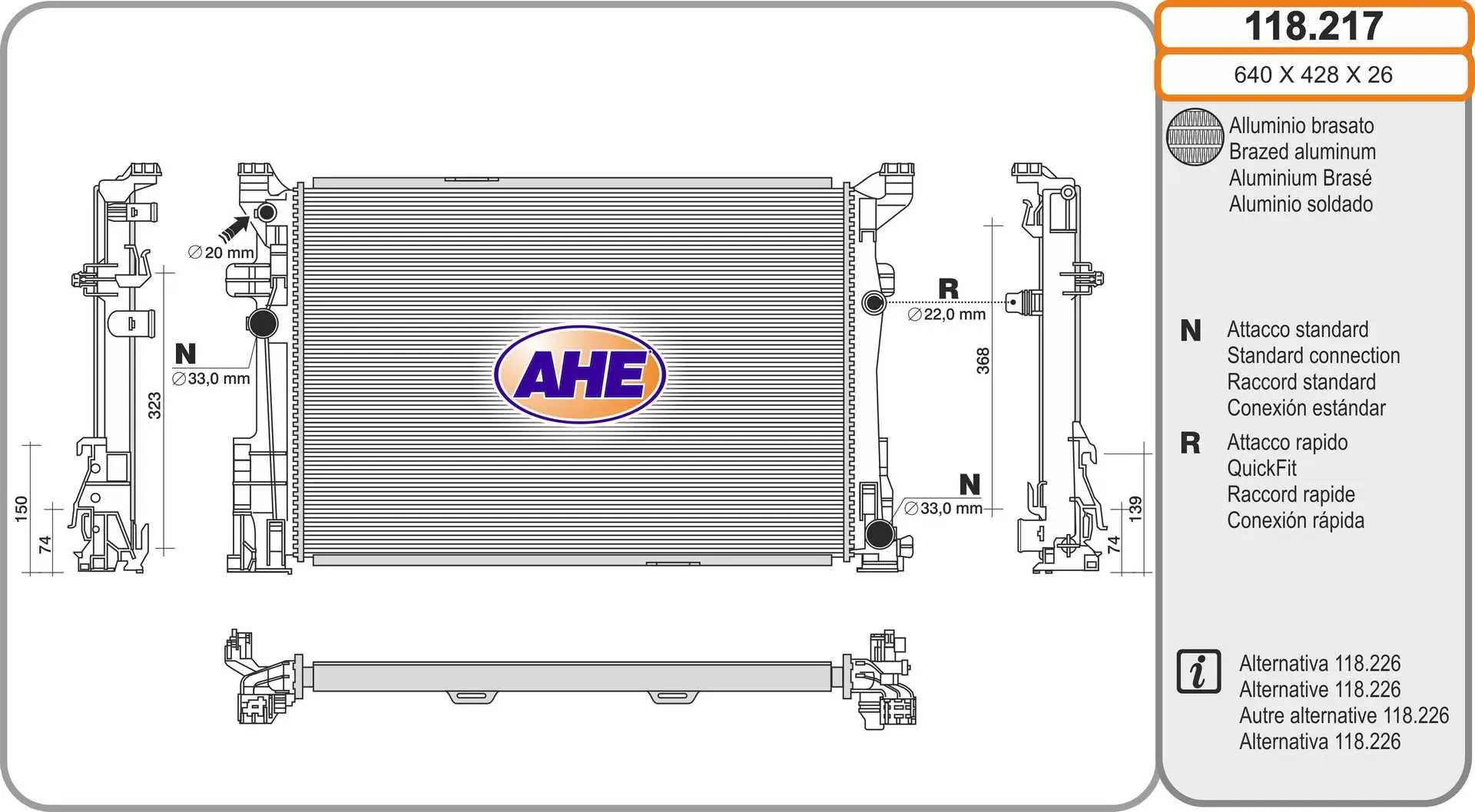 Radiateur, refroidissement du moteur AHE 118.217