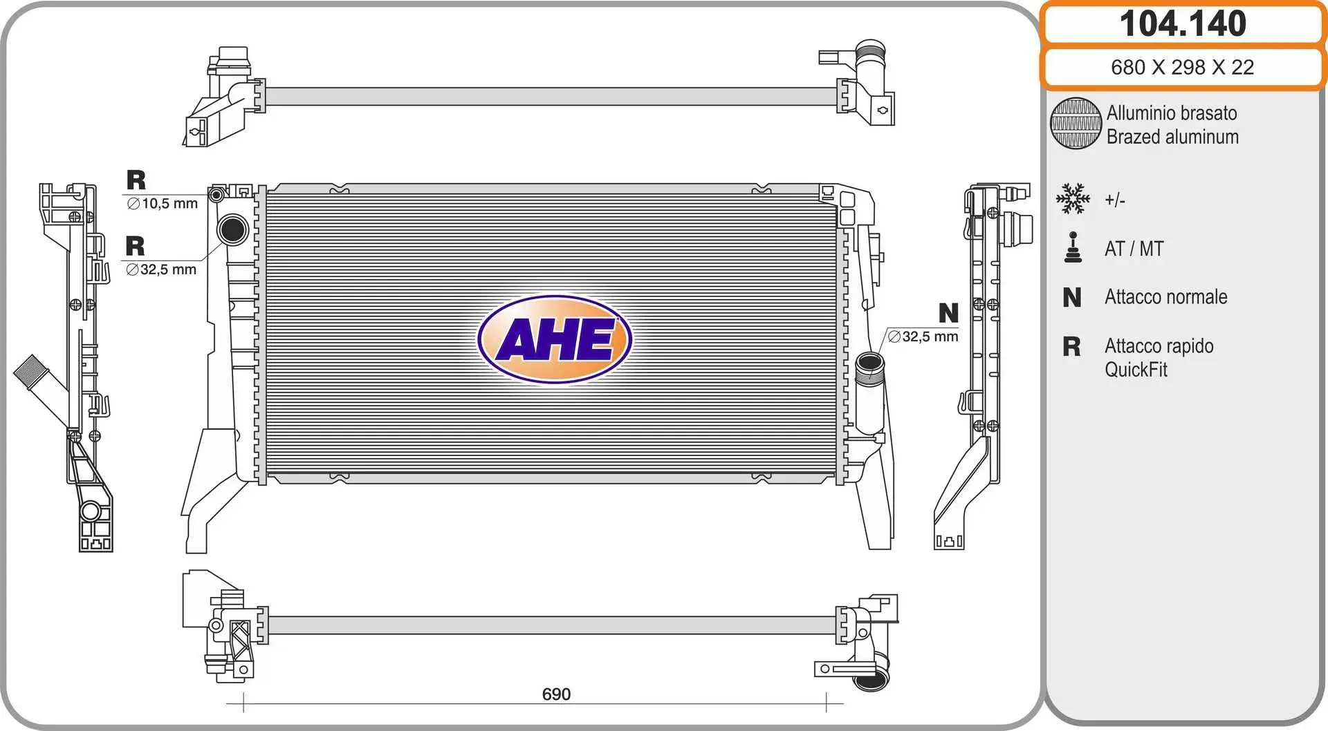 Radiateur, refroidissement du moteur AHE 104.140