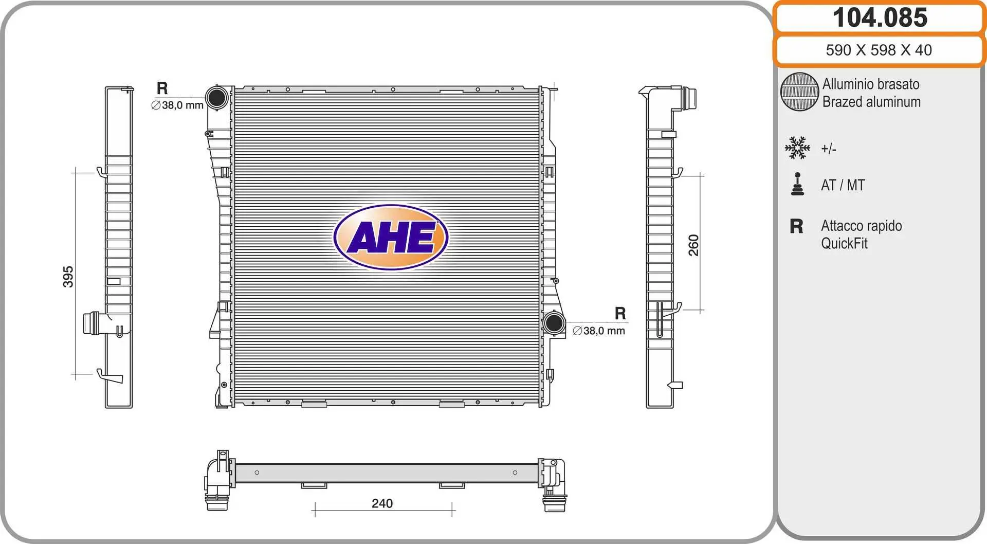Radiateur, refroidissement du moteur AHE 104.085