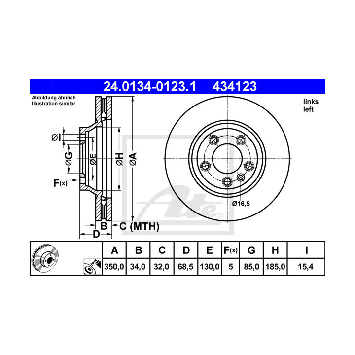 Jeu de 2 Disques de frein ATE 24.0134-0123.1