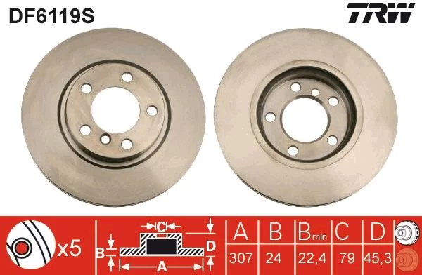 Jeu de 2 Disques de frein TRW DF6119S