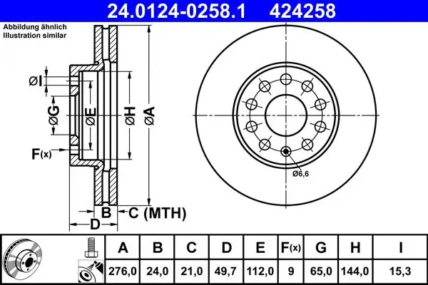 Jeu de 2 Disques de frein ATE 24.0124-0258.1