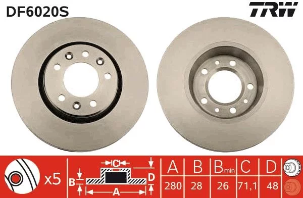 Jeu de 2 Disques de frein TRW DF6020S