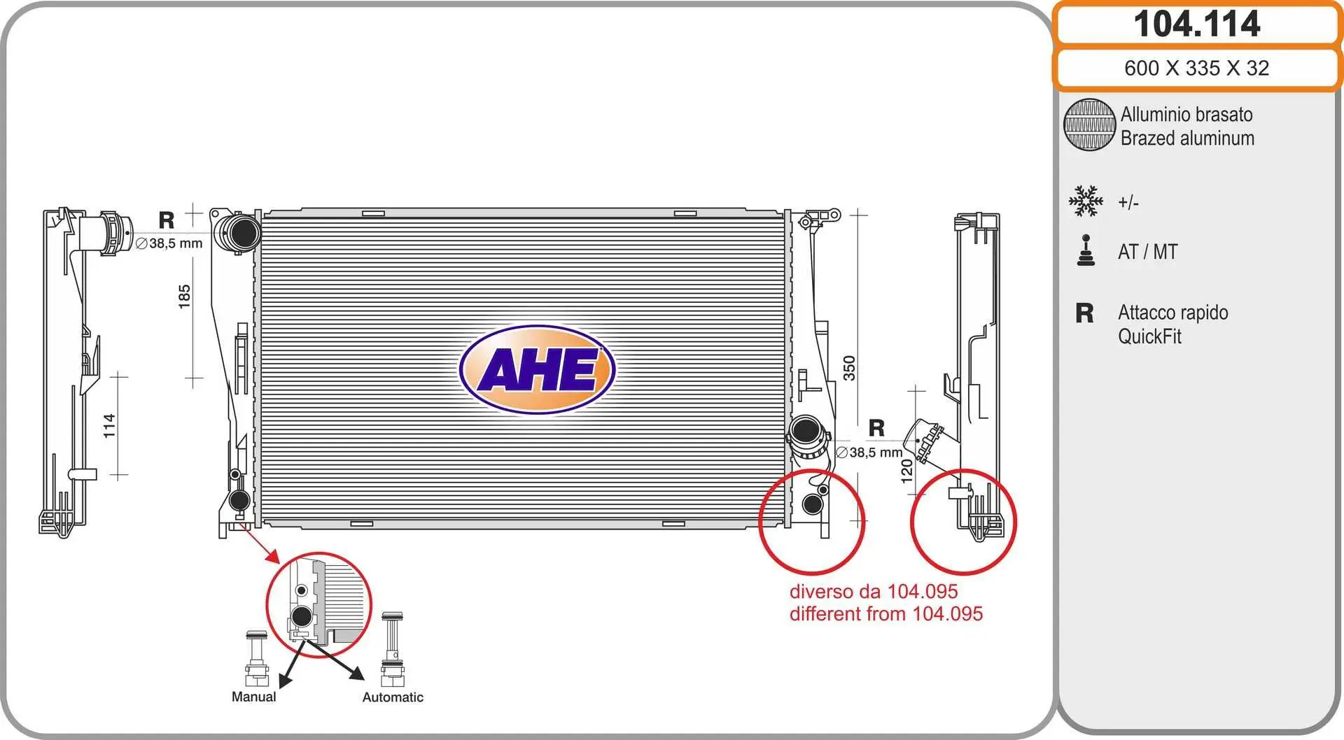 Radiateur, refroidissement du moteur AHE 104.114