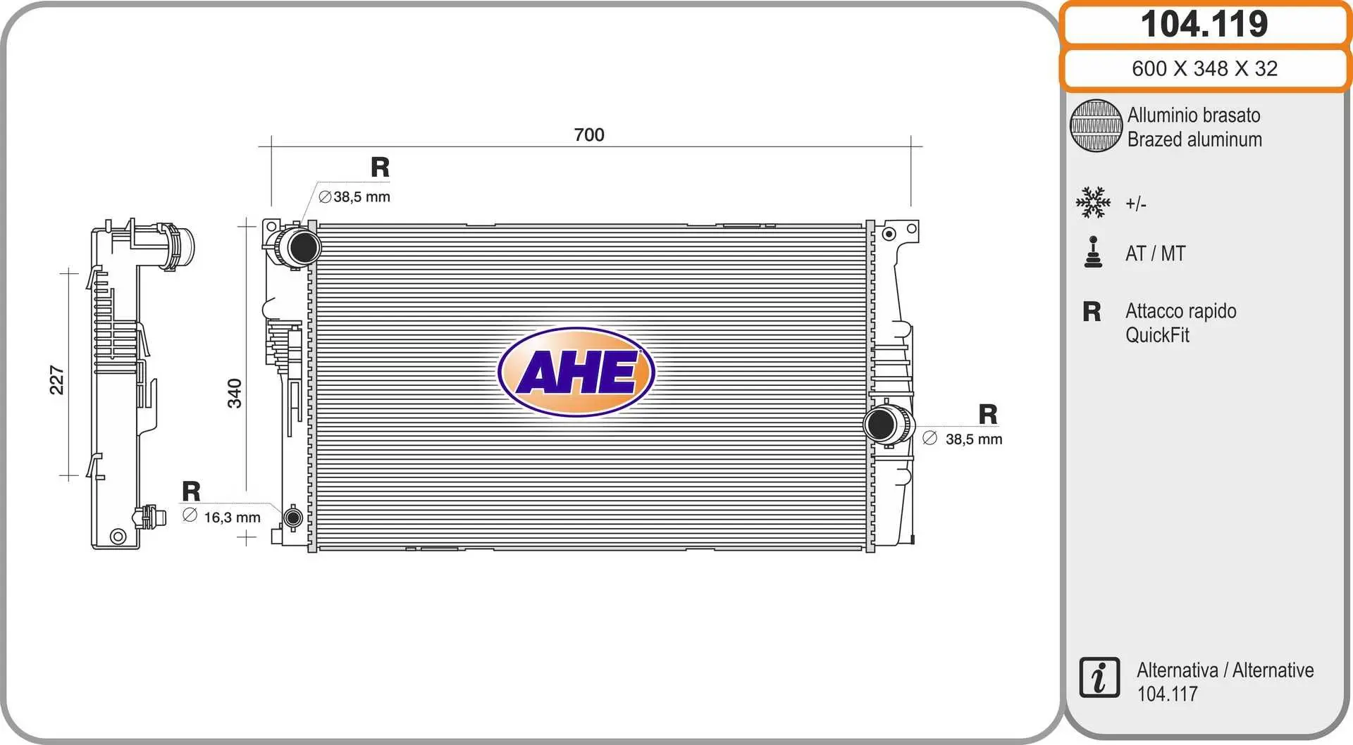 Radiateur, refroidissement du moteur AHE 104.119