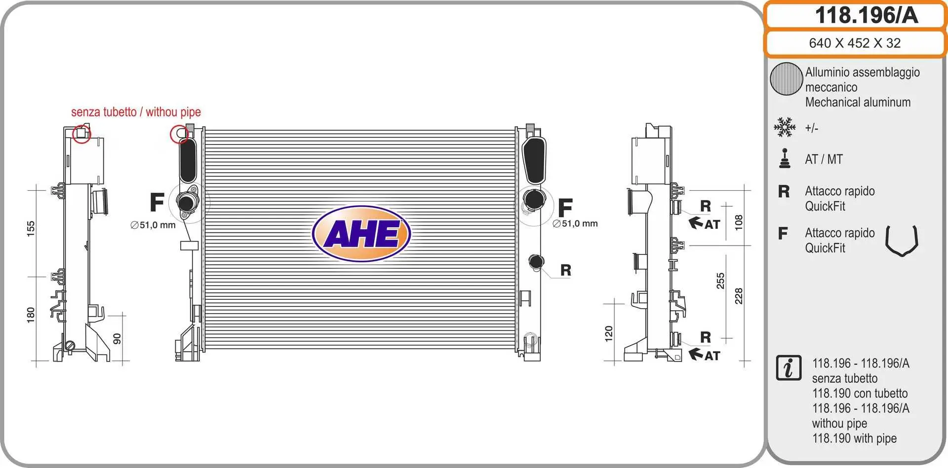 Radiateur, refroidissement du moteur AHE 118.196/A