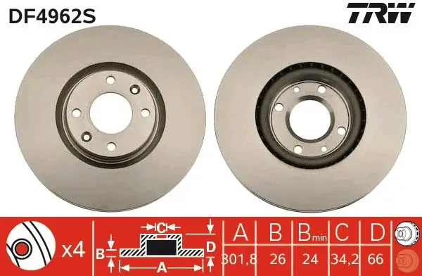 Jeu de 2 Disques de frein TRW DF4962S