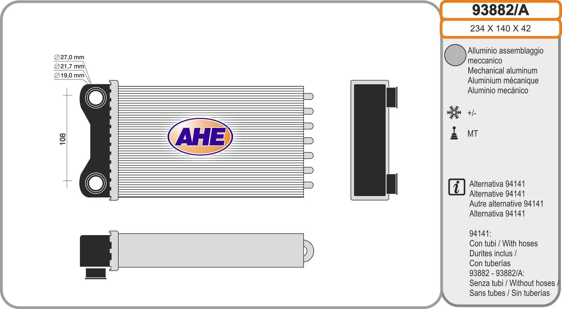 Radiateur chauffage AHE 93882/A