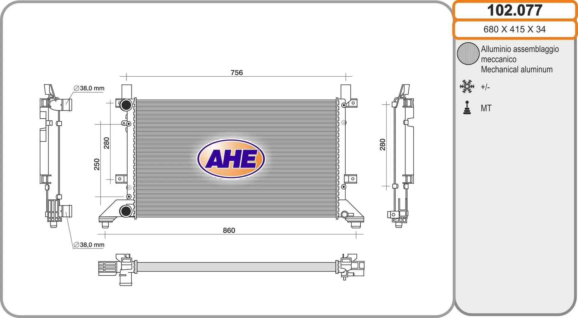 Radiateur, refroidissement du moteur AHE 102.077