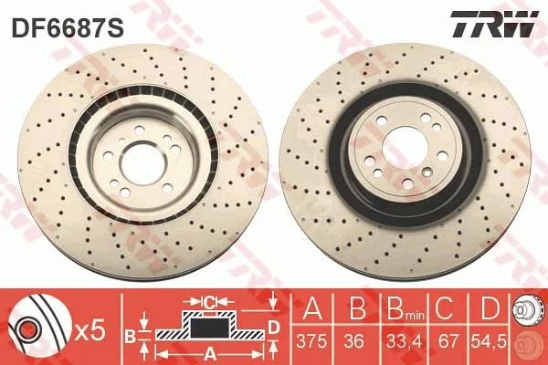 Jeu de 2 Disques de frein TRW DF6687S