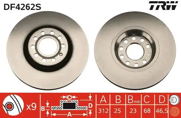 Jeu de 2 Disques de frein TRW DF4262S