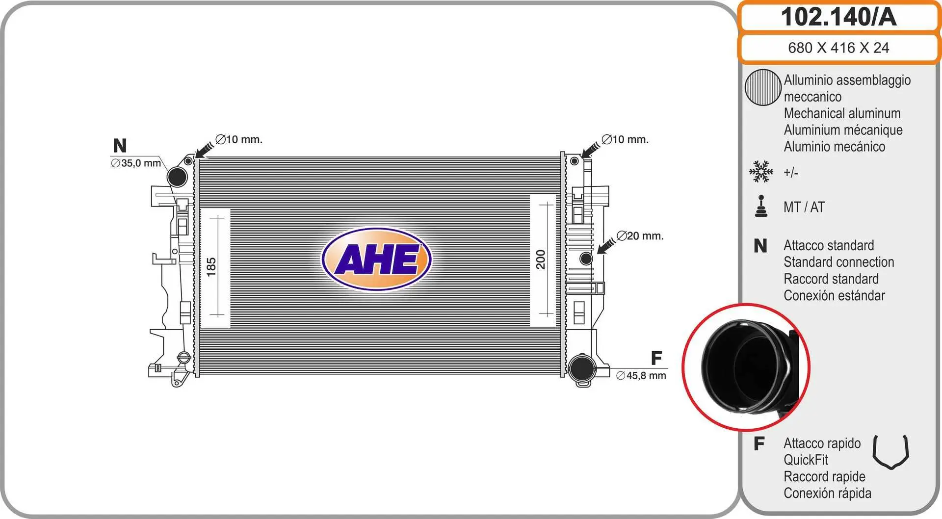 Radiateur, refroidissement du moteur AHE 102.140/A