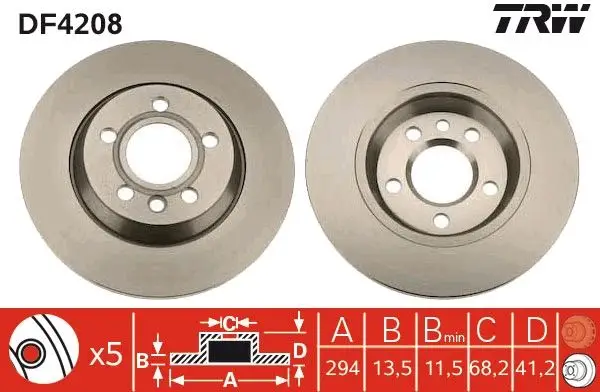 Jeu de 2 Disques de frein TRW DF4208