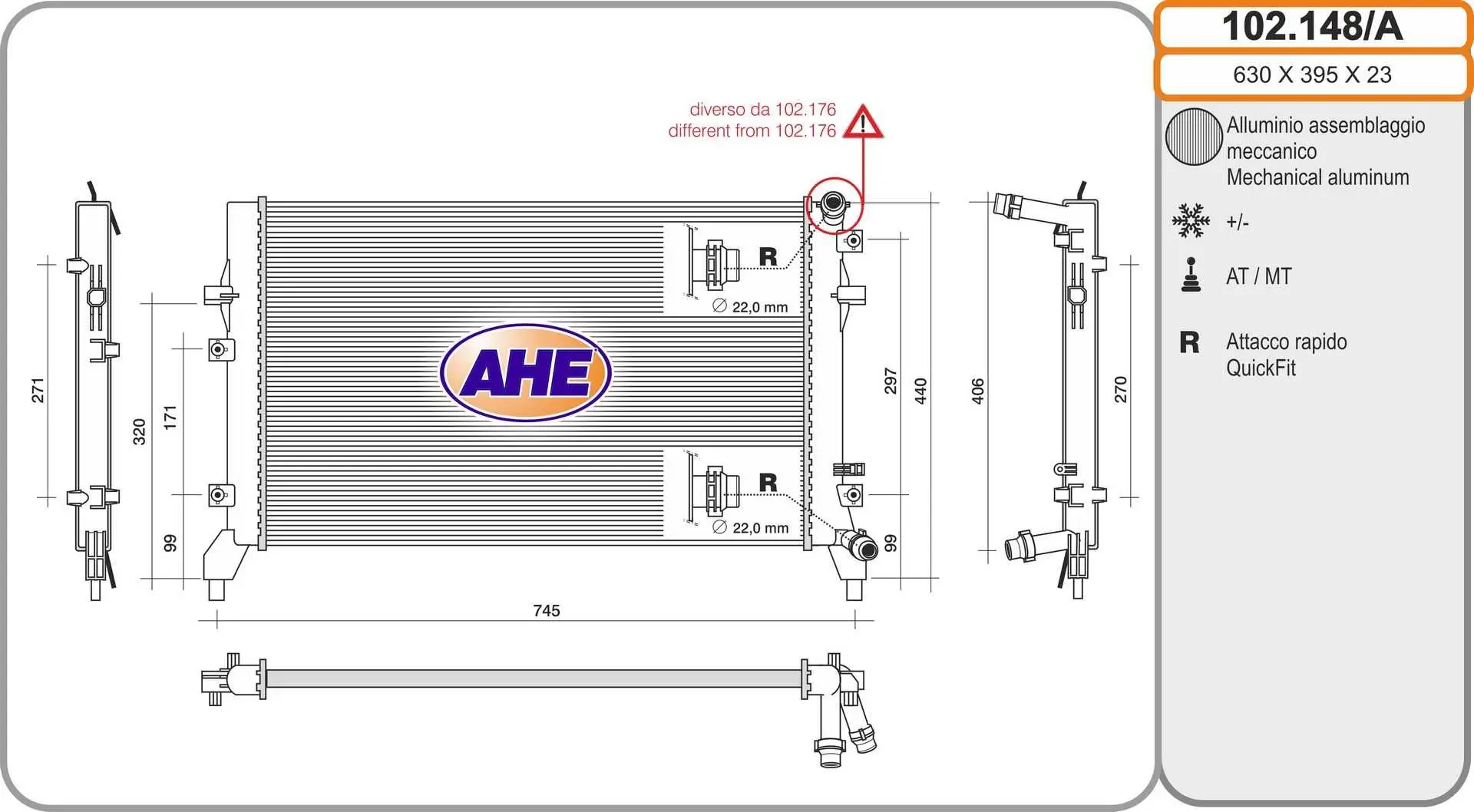 Radiateur, refroidissement du moteur AHE 102.148/A
