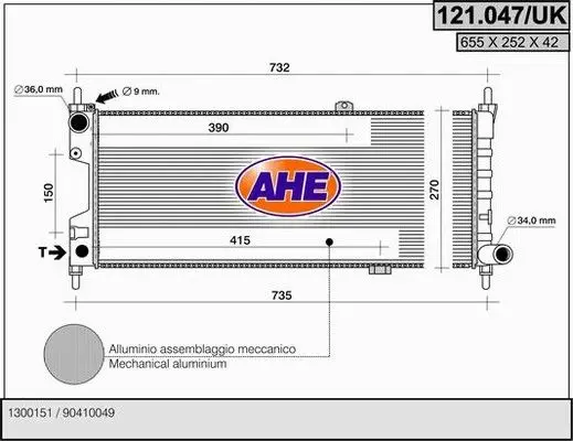 Radiateur, refroidissement du moteur AHE 121.047/UK