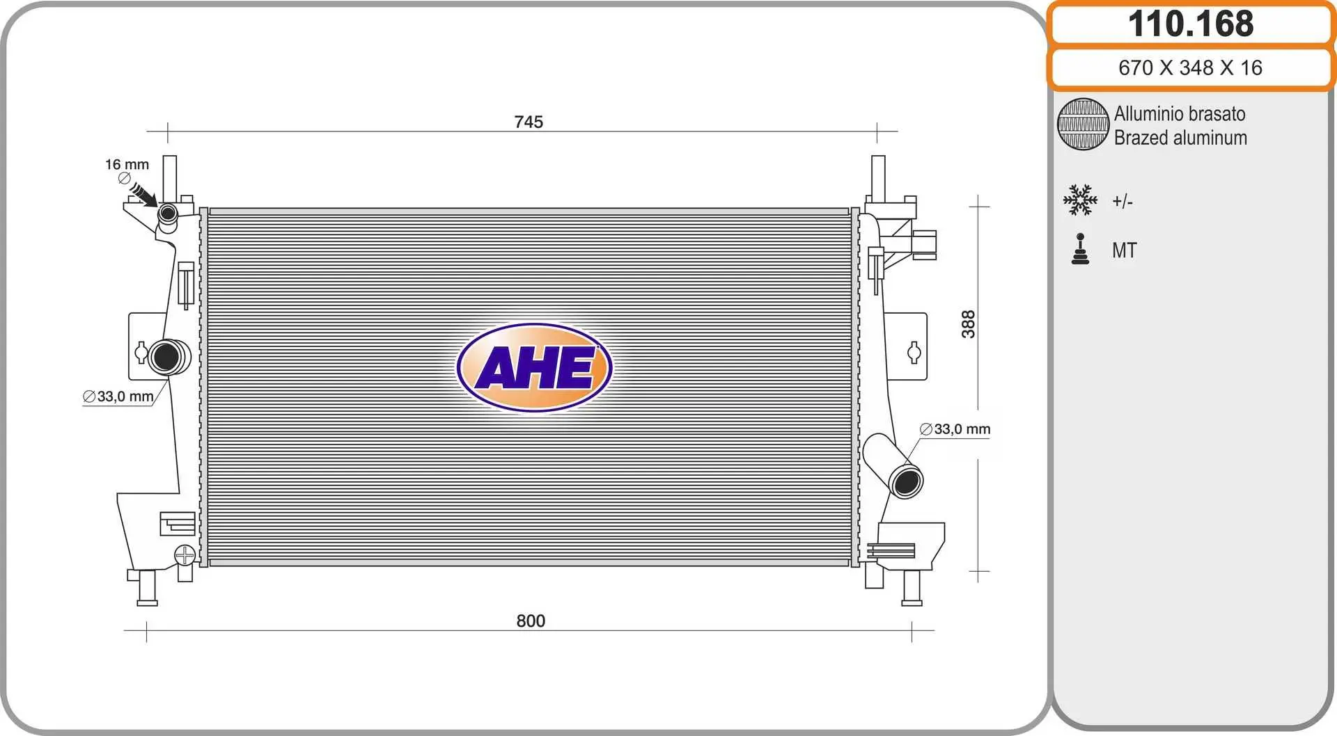 Radiateur, refroidissement du moteur AHE 110.168