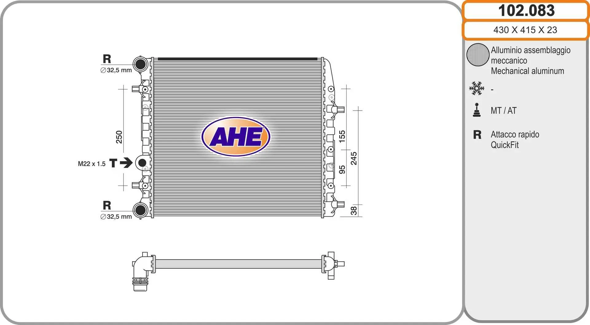 Radiateur, refroidissement du moteur AHE 102.083