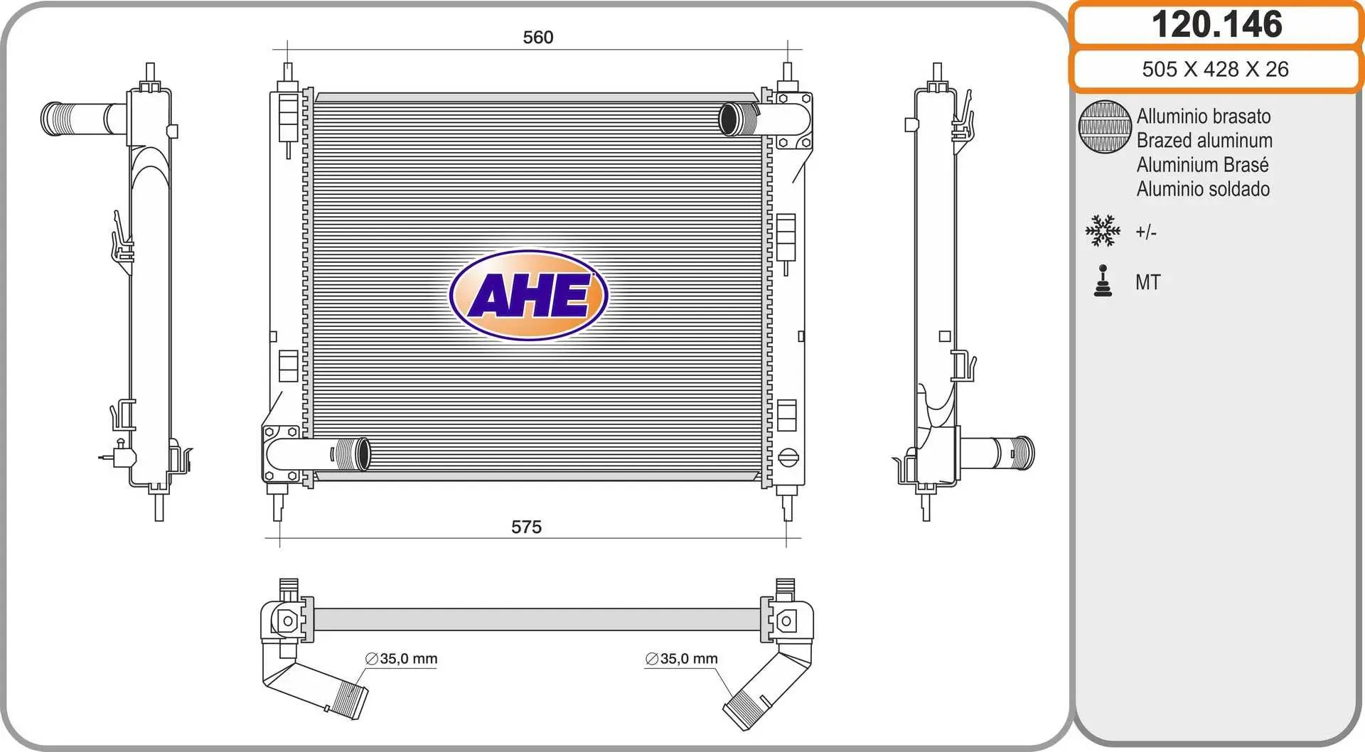 Radiateur, refroidissement du moteur AHE 120.146