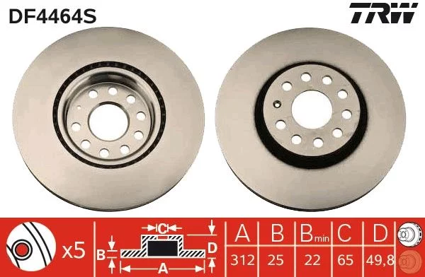 Jeu de 2 Disques de frein TRW DF4464S