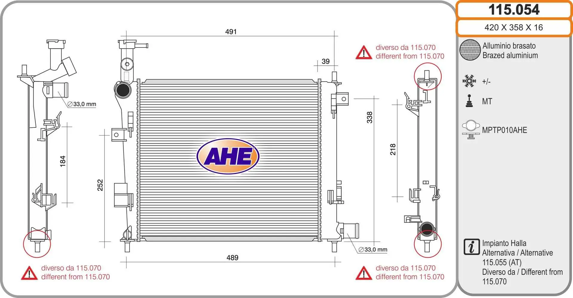 Radiateur, refroidissement du moteur AHE 115.054