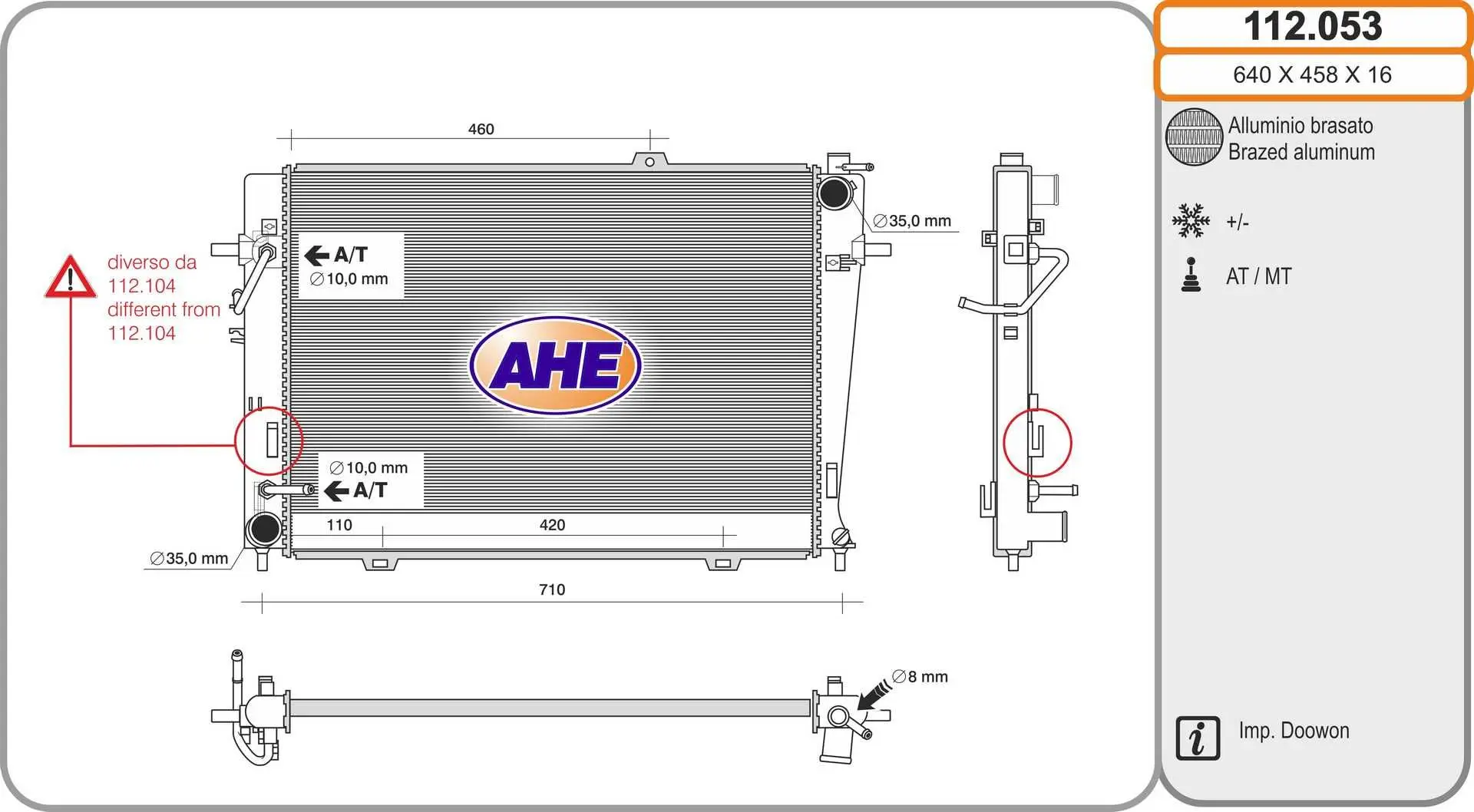 Radiateur, refroidissement du moteur AHE 112.053