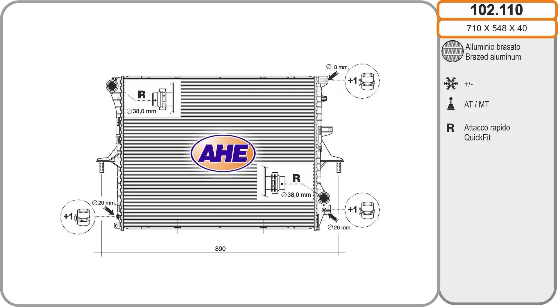Radiateur, refroidissement du moteur AHE 102.110