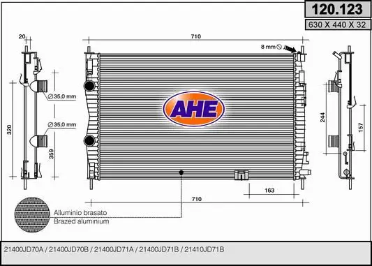 Radiateur, refroidissement du moteur AHE 120.123