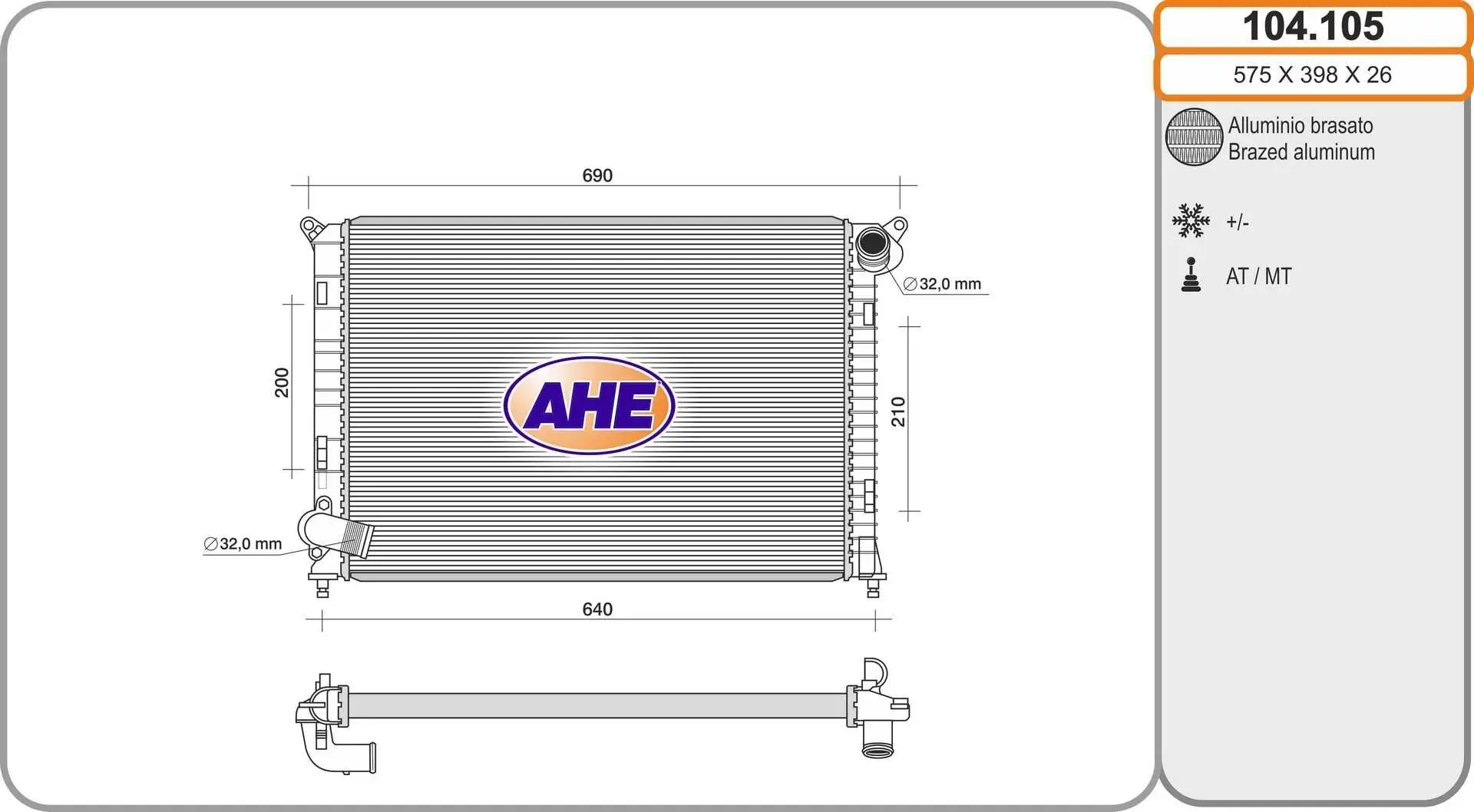 Radiateur, refroidissement du moteur AHE 104.105