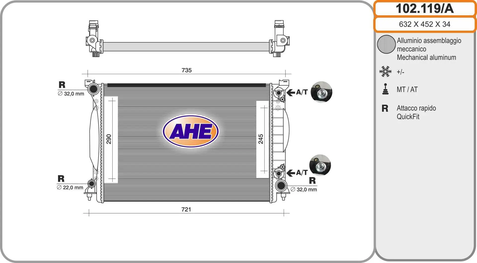 Radiateur, refroidissement du moteur AHE 102.119/A