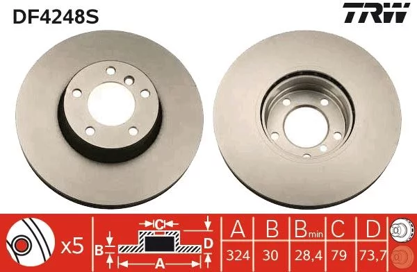 Jeu de 2 Disques de frein TRW DF4248S