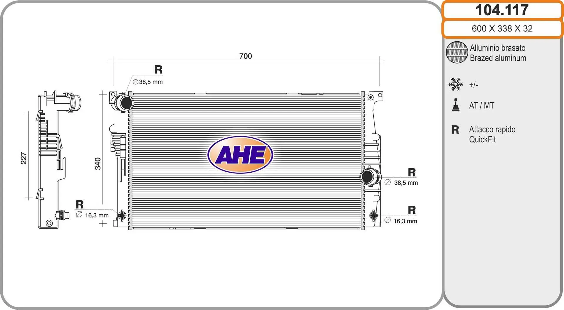 Radiateur, refroidissement du moteur AHE 104.117