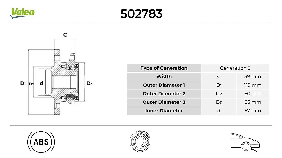 Kit de roulements de roue VALEO 502783