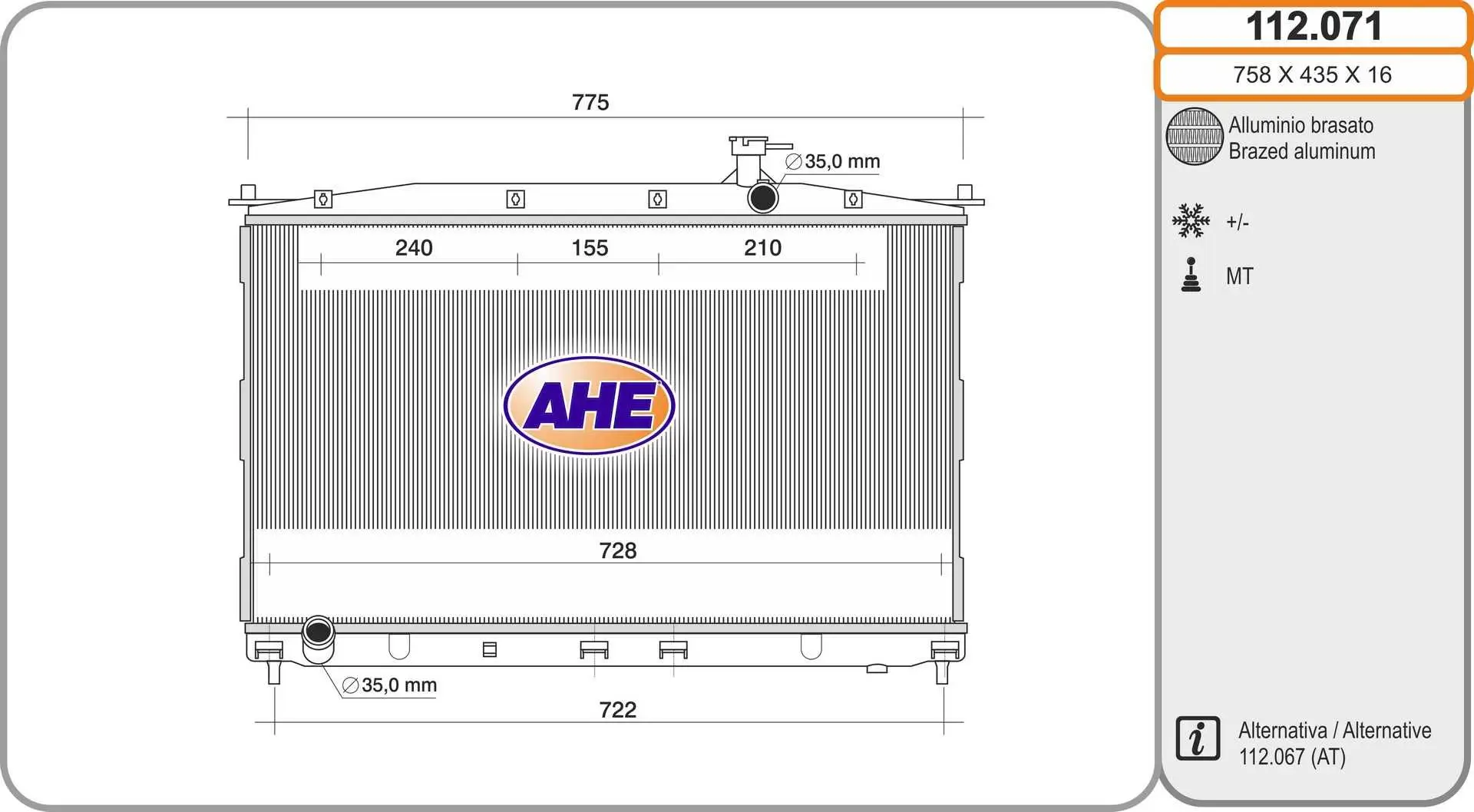 Radiateur, refroidissement du moteur AHE 112.071
