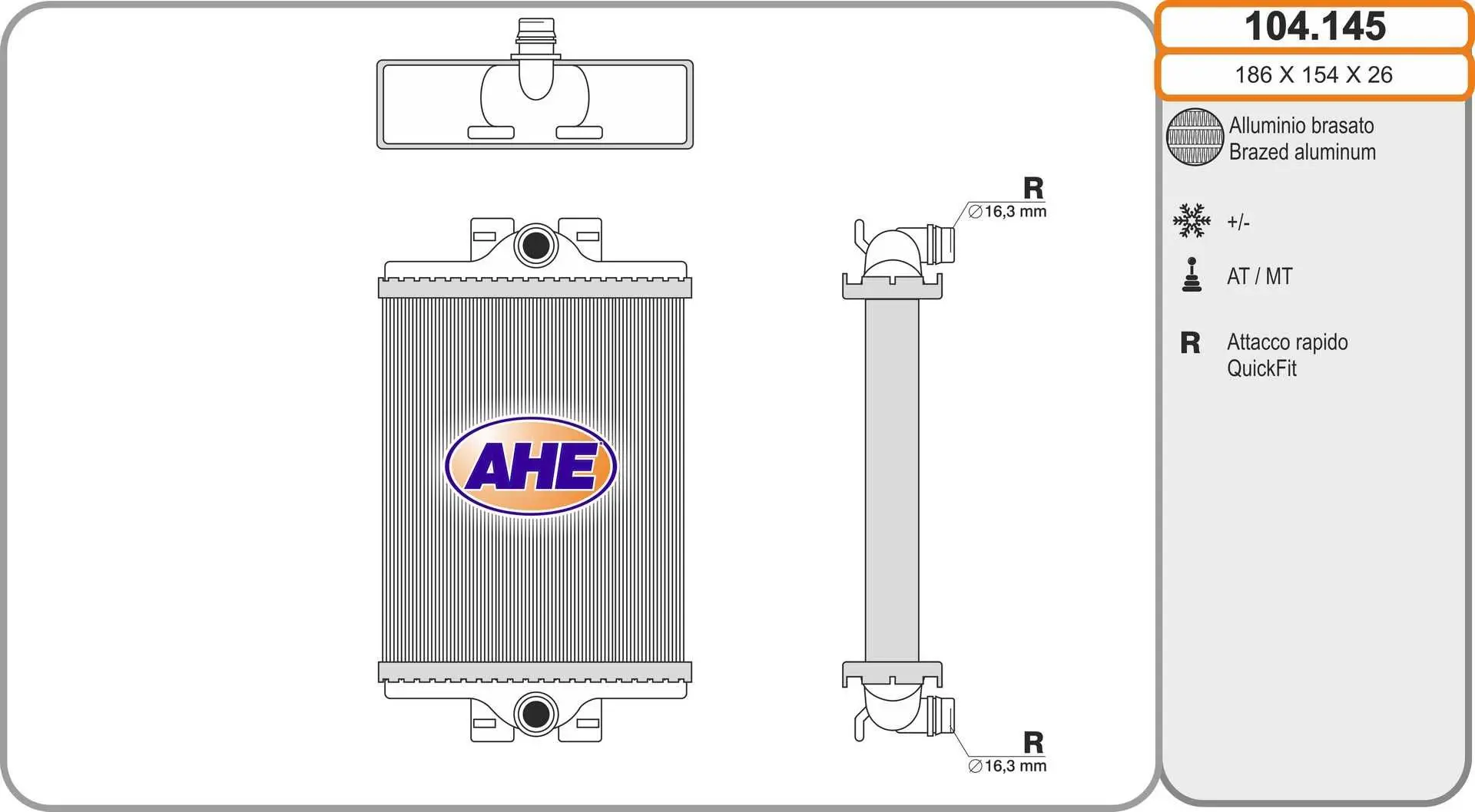 Radiateur, refroidissement du moteur AHE 104.145