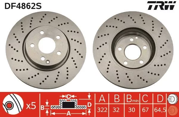 Jeu de 2 Disques de frein TRW DF4862S
