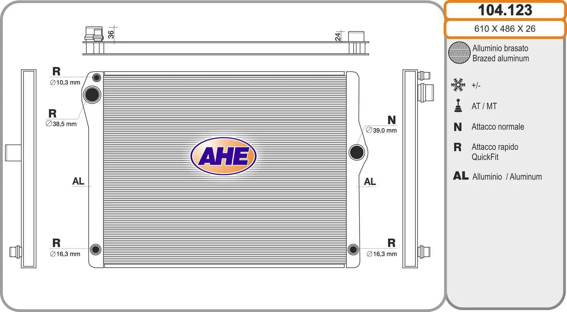 Radiateur, refroidissement du moteur AHE 104.123