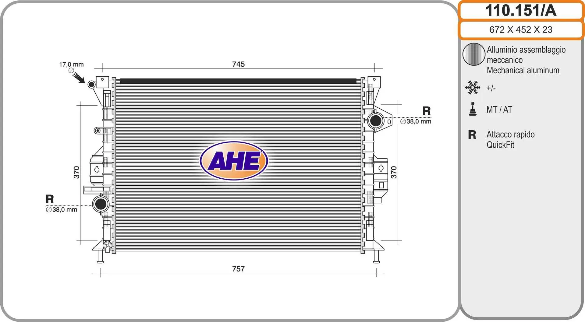 Radiateur, refroidissement du moteur AHE 110.151/A