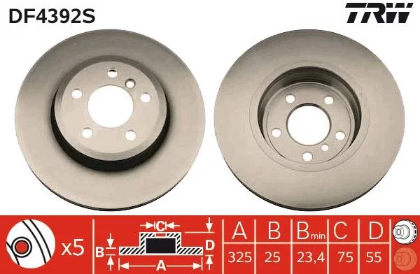 Jeu de 2 Disques de frein TRW DF4392S