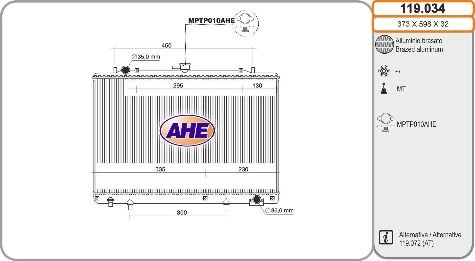Radiateur, refroidissement du moteur AHE 119.034